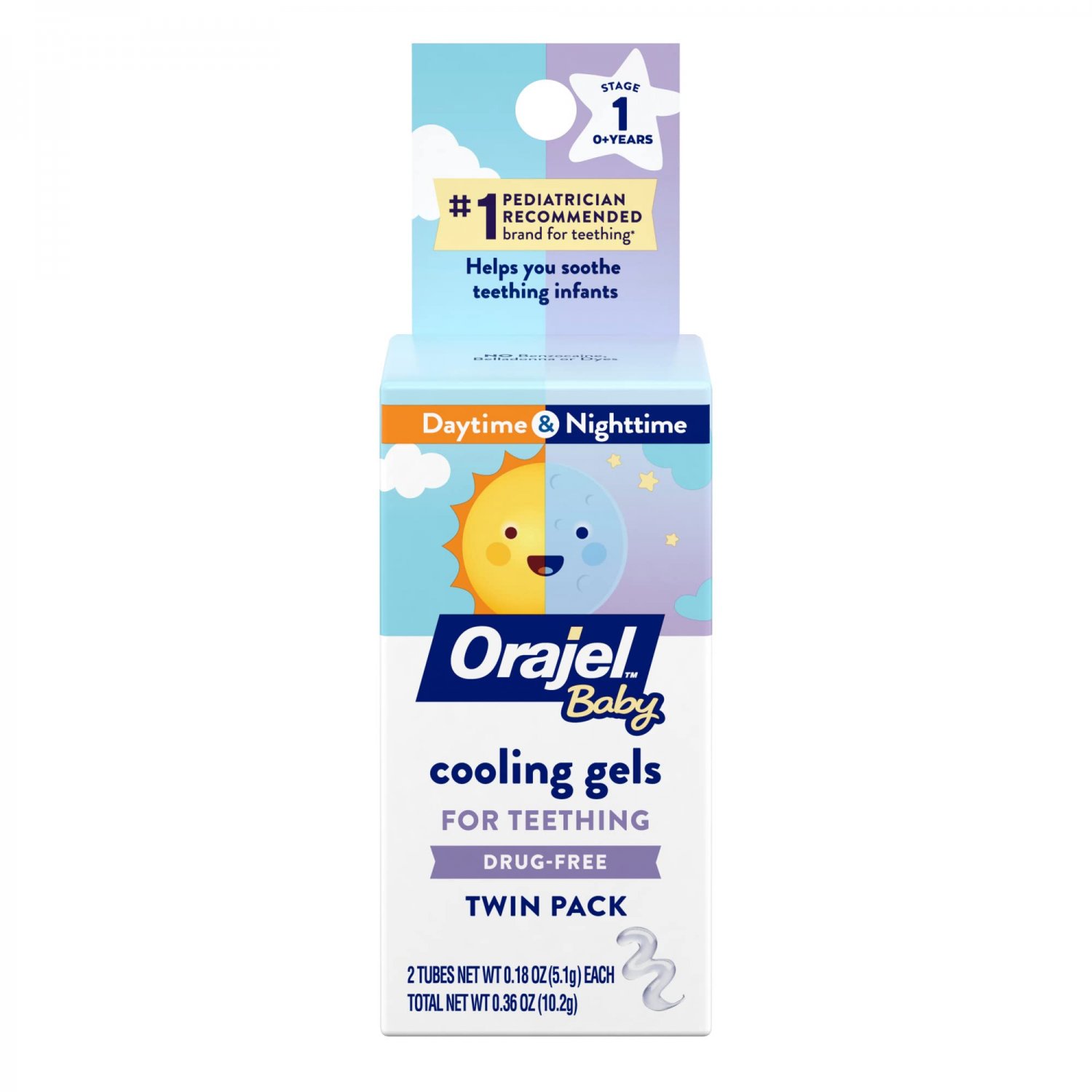 Orajel Baby Daytime and Nighttime Non-Medicated Cooling Gels for Teething, 2 tubes, 0.18 oz each