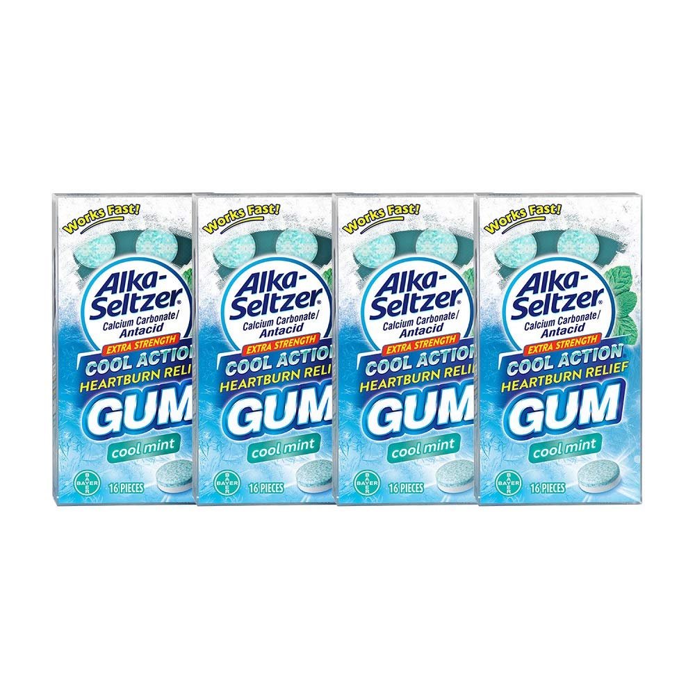 Alka Seltzer Extra Strength Cool Action Heartburn Relief Gum, Cool Mint, 64 Count, 16 Count (Pack of