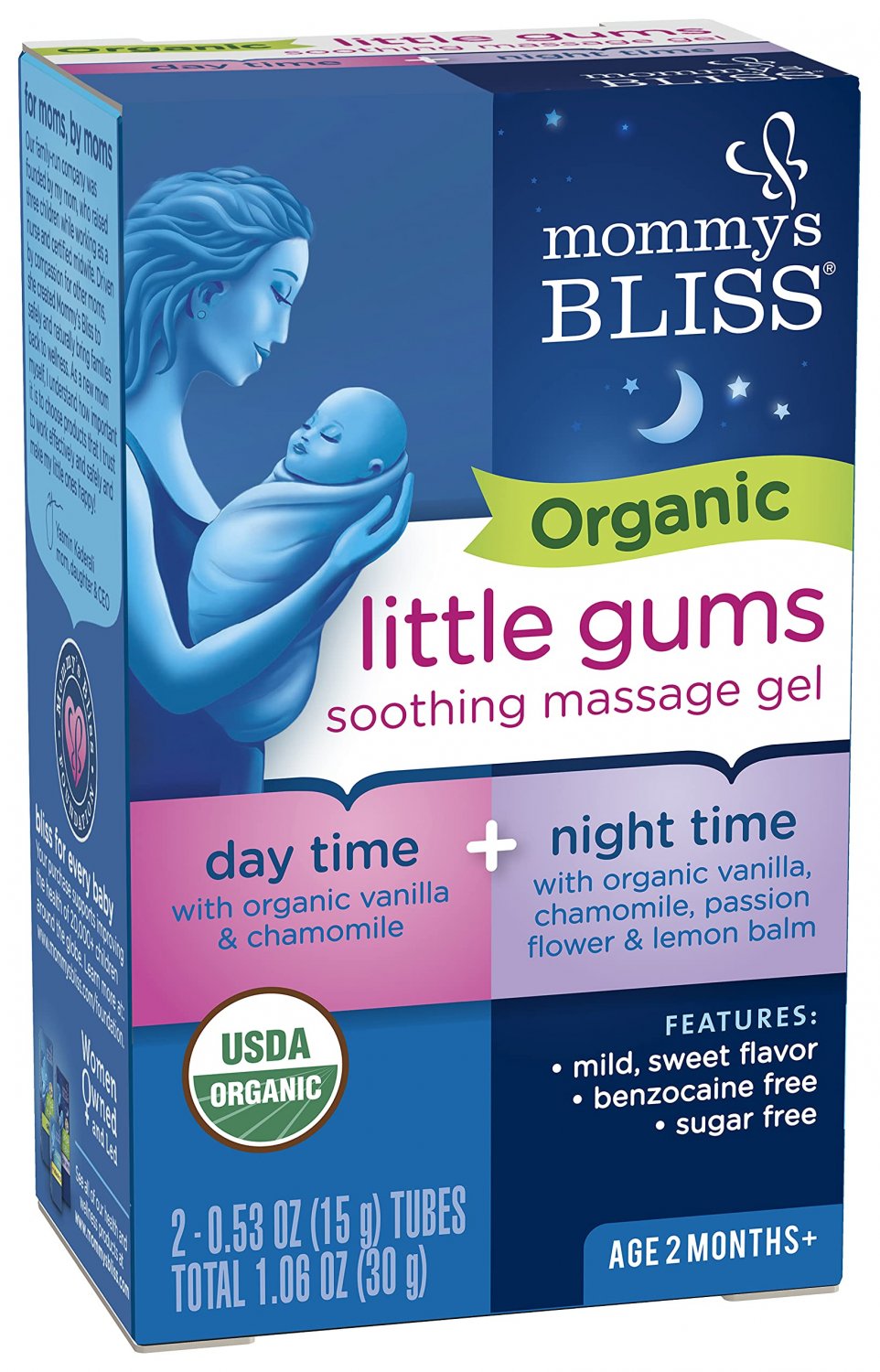 Mommy's Bliss Organic Little Gums Soothing Massage Gel Day and Night Combo Helps with Tender Age Mon