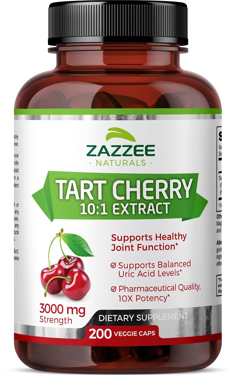 Zazzee Tart Cherry Extract Capsules, 200 Vegan Capsules, 3000 mg Strength, Potent 10:1 Extract, Over