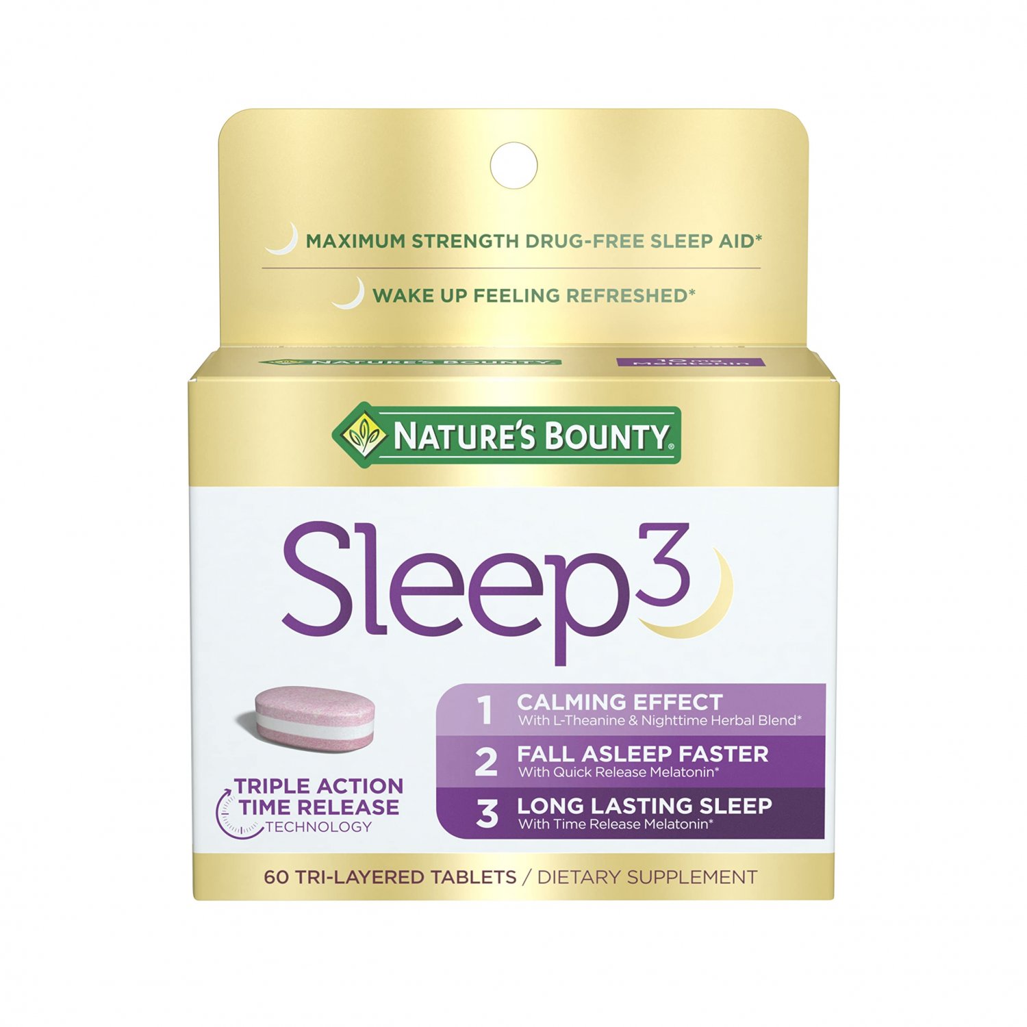 Melatonin by Nature's Bounty, Sleep3 Maximum Strength 100% Drug Free Sleep Aid, Dietary Supplement,