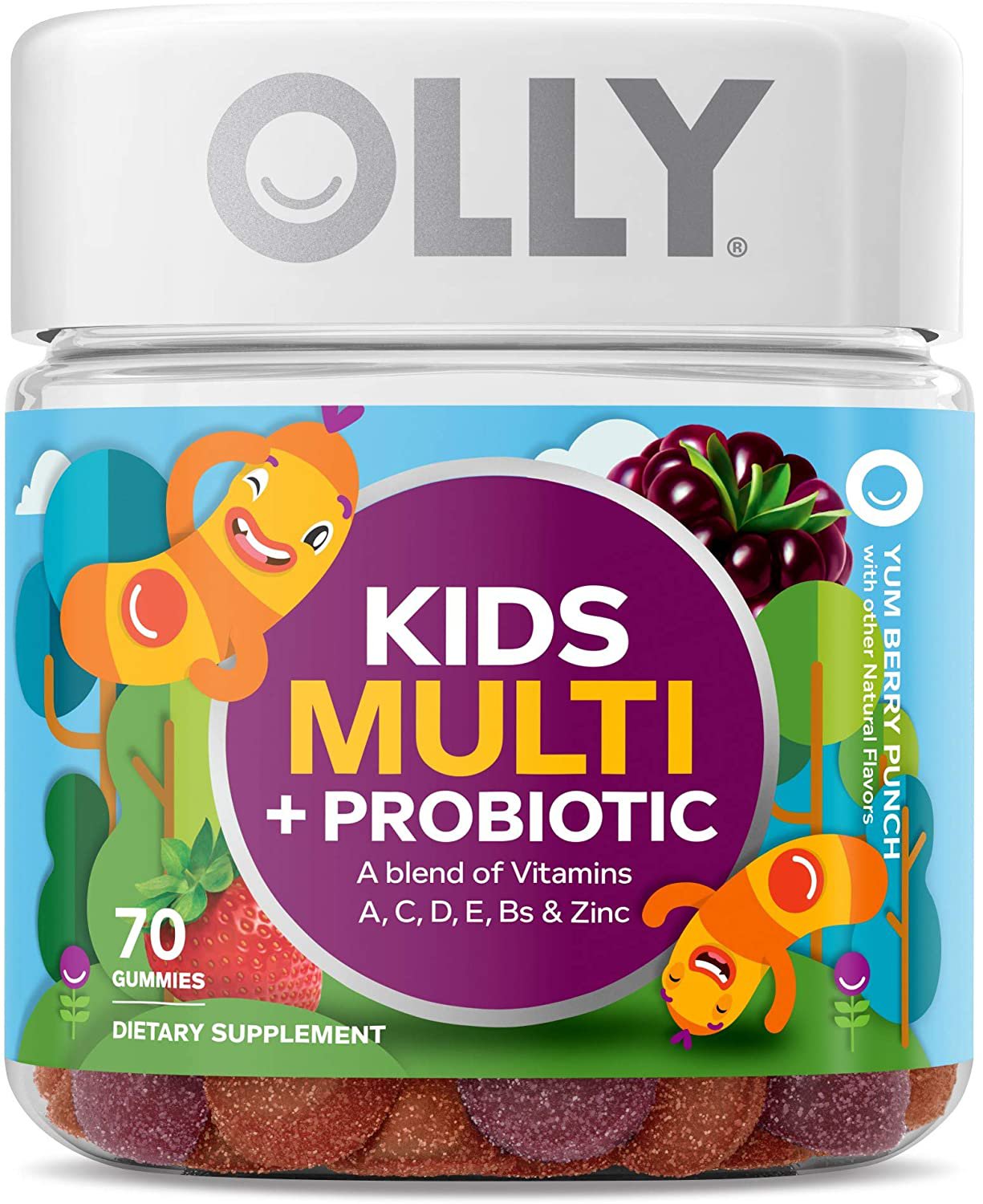 OLLY Kids Multivitamin + Probiotic Gummy, Digestive and Immune Support, Vitamins A, D, C, E, B, Zinc