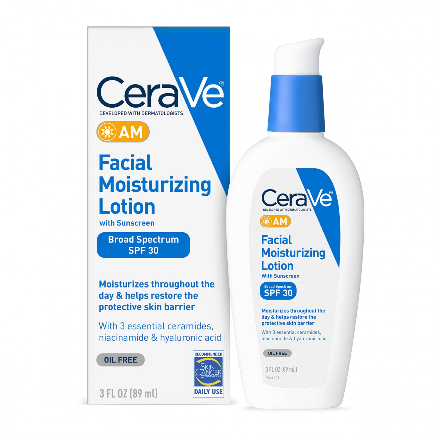 CeraVe AM Facial Moisturizing Lotion SPF 30 | Oil-Free Face Moisturizer with Sunscreen | Non-Comedog