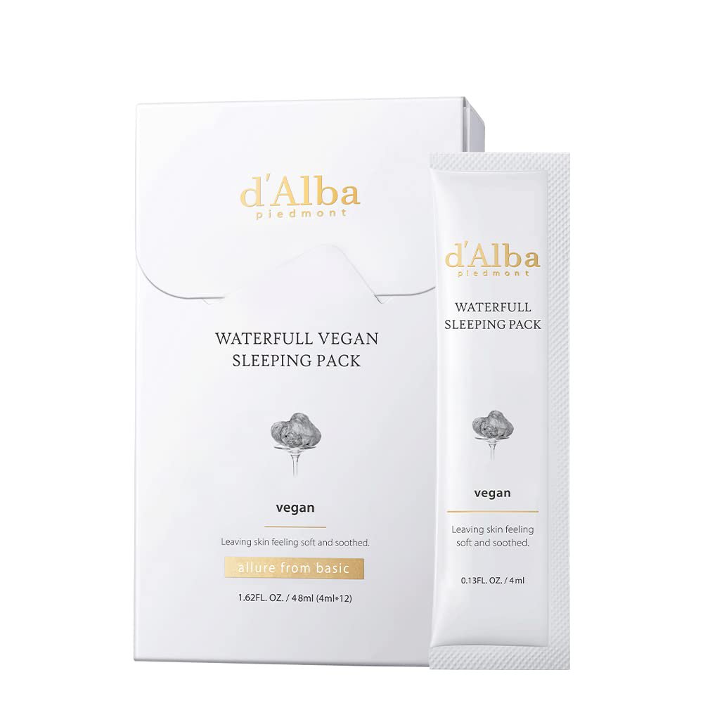d'Alba Waterfull Vegan Sleeping Pack, overnight moisturizing cream, hydrating and soothing care, gel