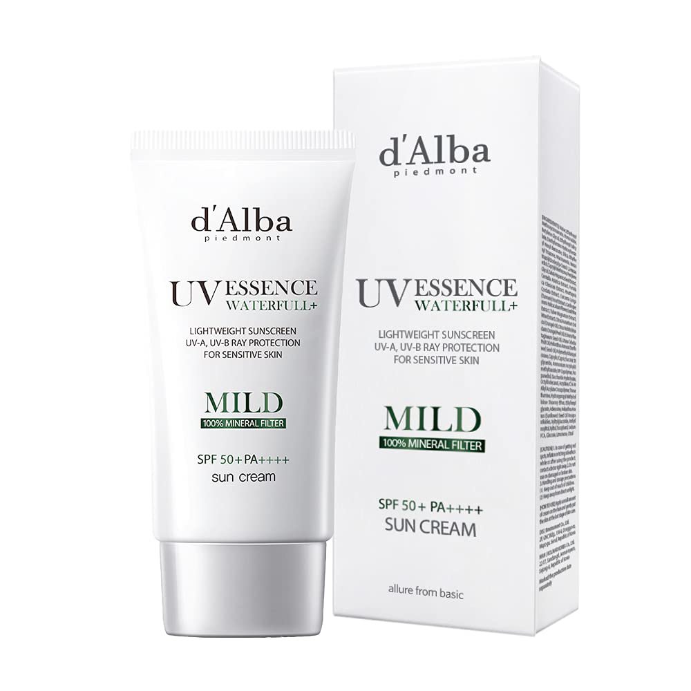 Dalba waterfull vegan mild sunscreen, no-white cast, no-stickiness, essence-like texture, witch haze