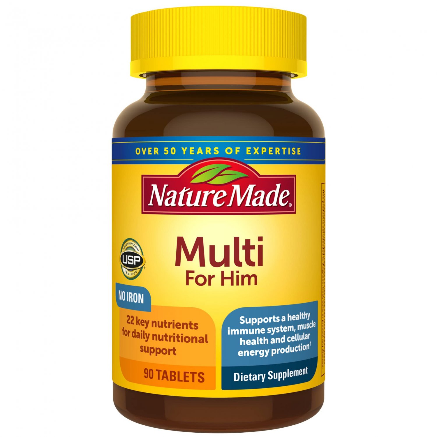 Nature Made Multivitamin For Him with No Iron, Men's Multivitamin for Daily Nutritional Support, 90 