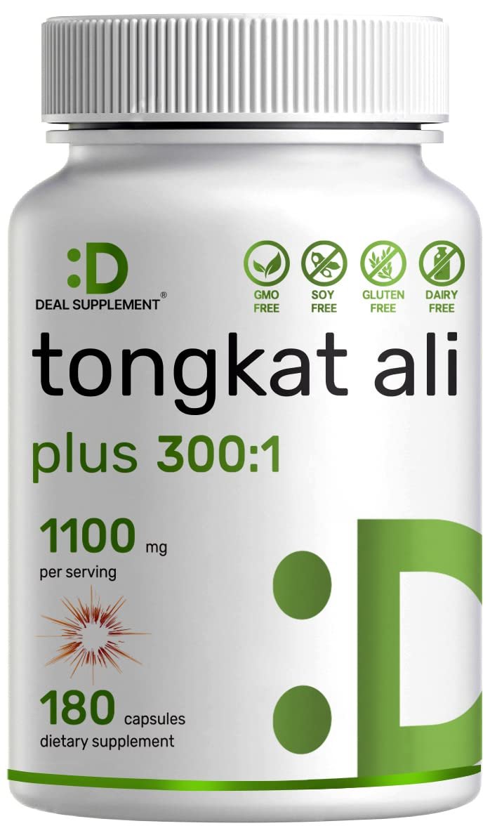 Tongkat Ali Extract 300:1 Enhanced with Horny Goat, 1100mg Per Serving, 180 Capsules, 2-1 Formula, I