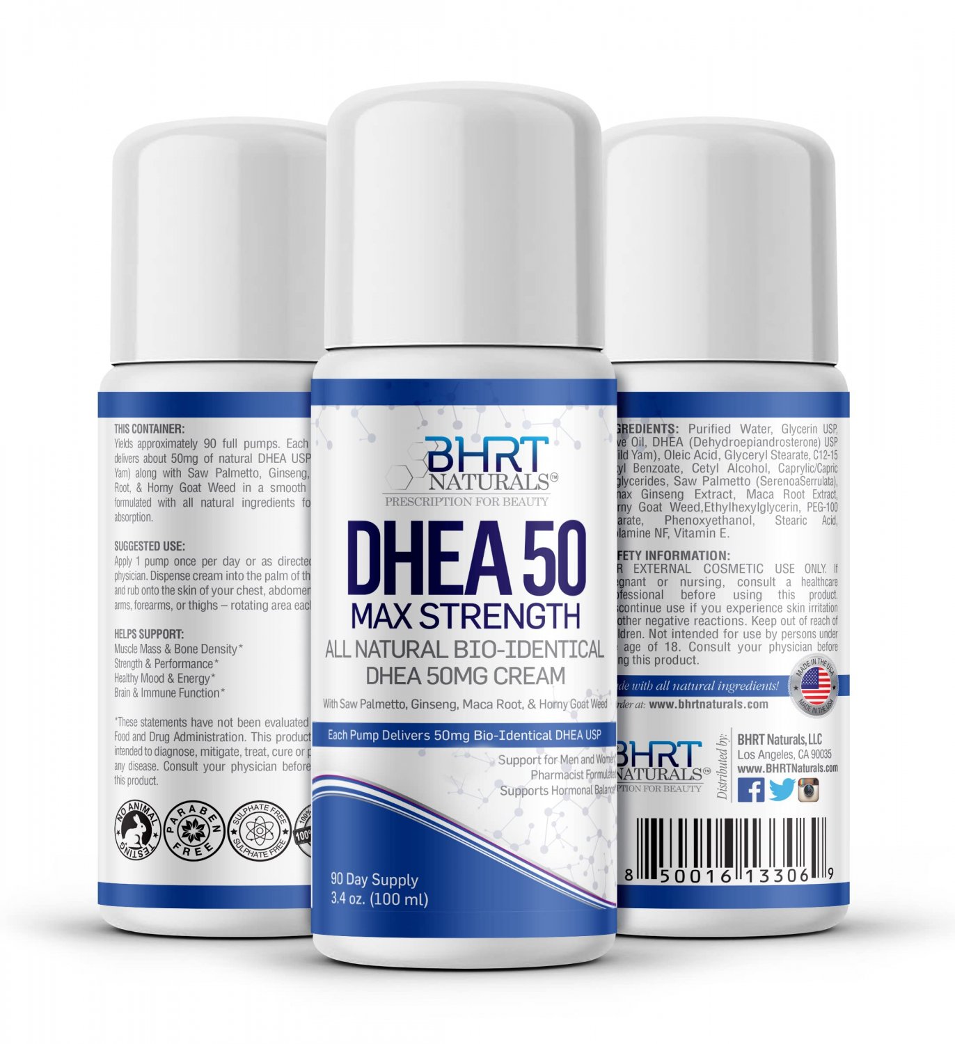 DHEA Cream 50mg for Men & Women Bioidentical DHEA USP Natural - Natural Energy Supplement, Mood Boos