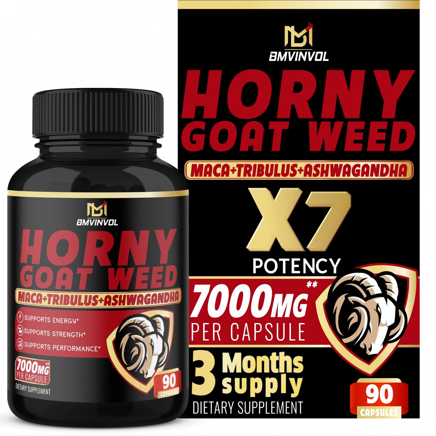 Horny Goat Weed Capsules - 7000mg Herbal Equivalent - Maca, Ginseng, Tribulus Terrestris, Ashwagandh