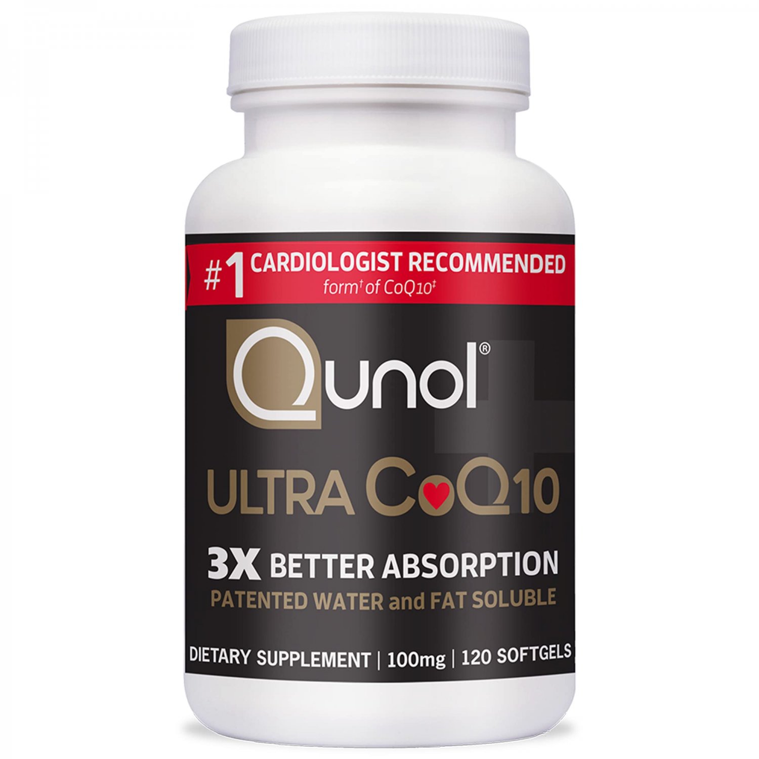 Qunol Ultra CoQ10 100mg, 3x Better Absorption, Patented Water and Fat Soluble Natural Supplement For