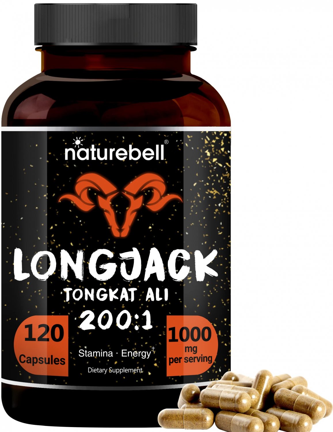 Tongkat Ali 200:1 as Long Jack Extract (Eurycoma Longifolia), 1000mg Per Serving, 120 Capsules, Supp
