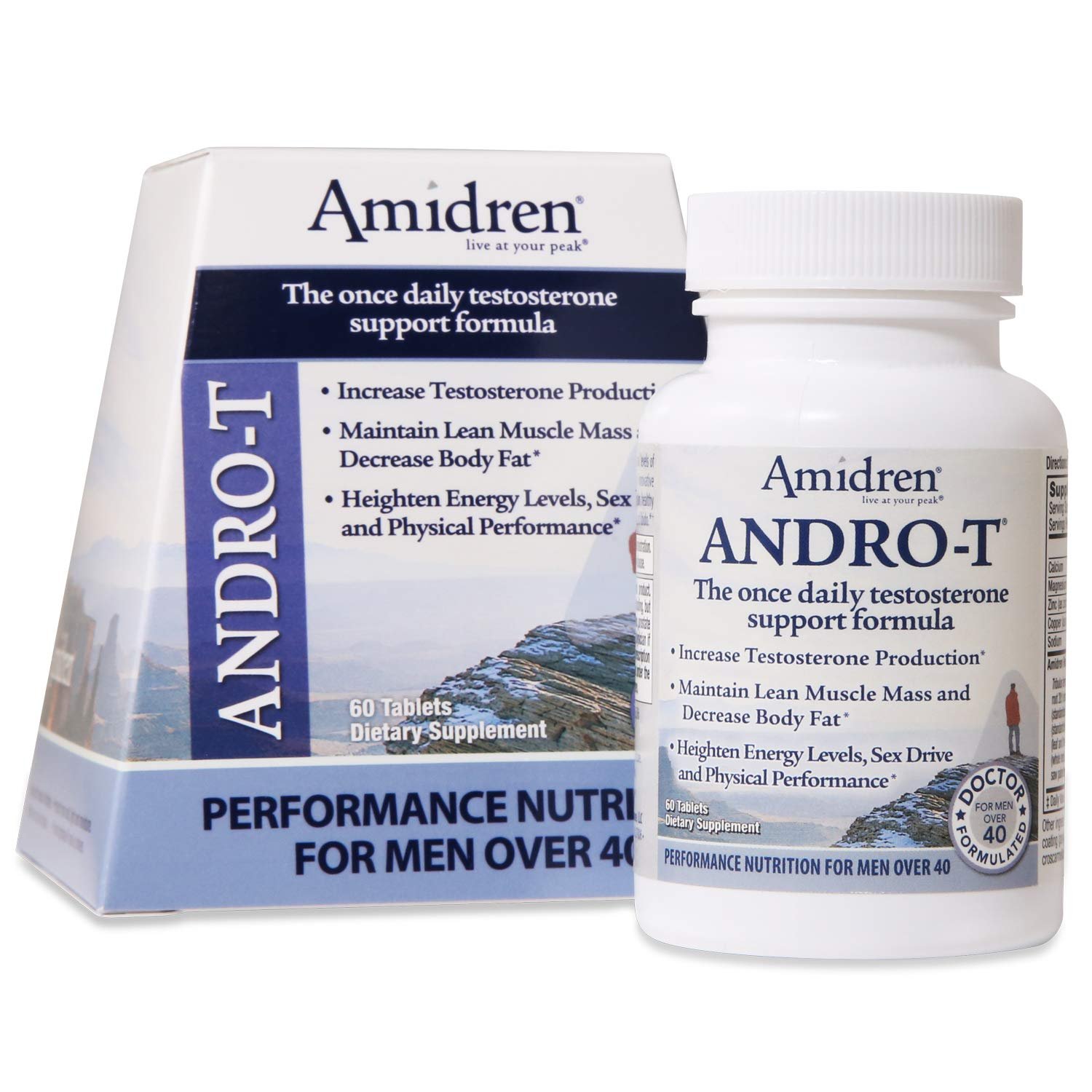 Amidren Andro-T Natural Testosterone Booster and Male Enhancement Formula, Increase Lean Muscle, 60 