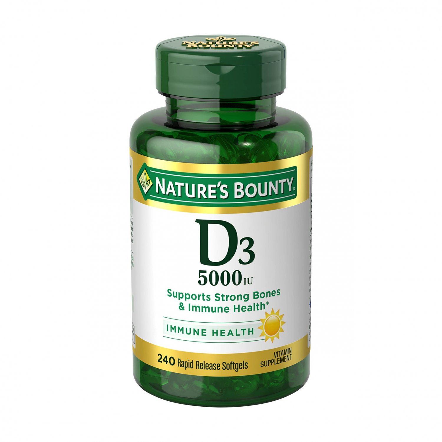 Nature&acirc;��s Bounty Vitamin D3, Immune Support, 125 mcg (5000iu), Rapid Release Softgels, 240 Ct
