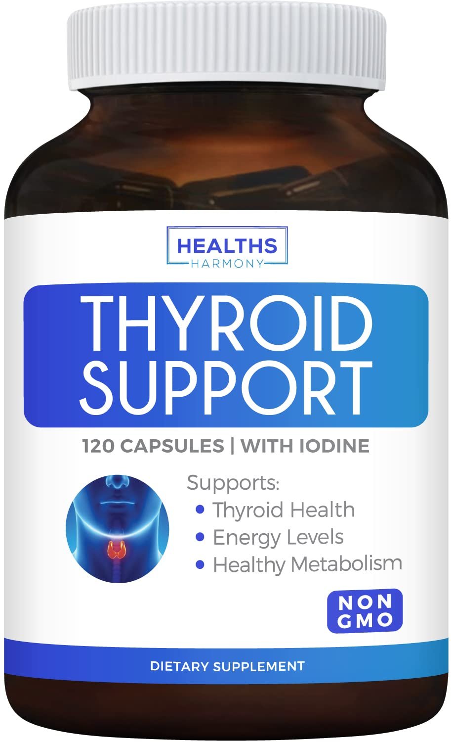 Thyroid Support with Iodine - 120 Capsules (Non-GMO) Improve Your Energy & Increase Metabolism - Ash
