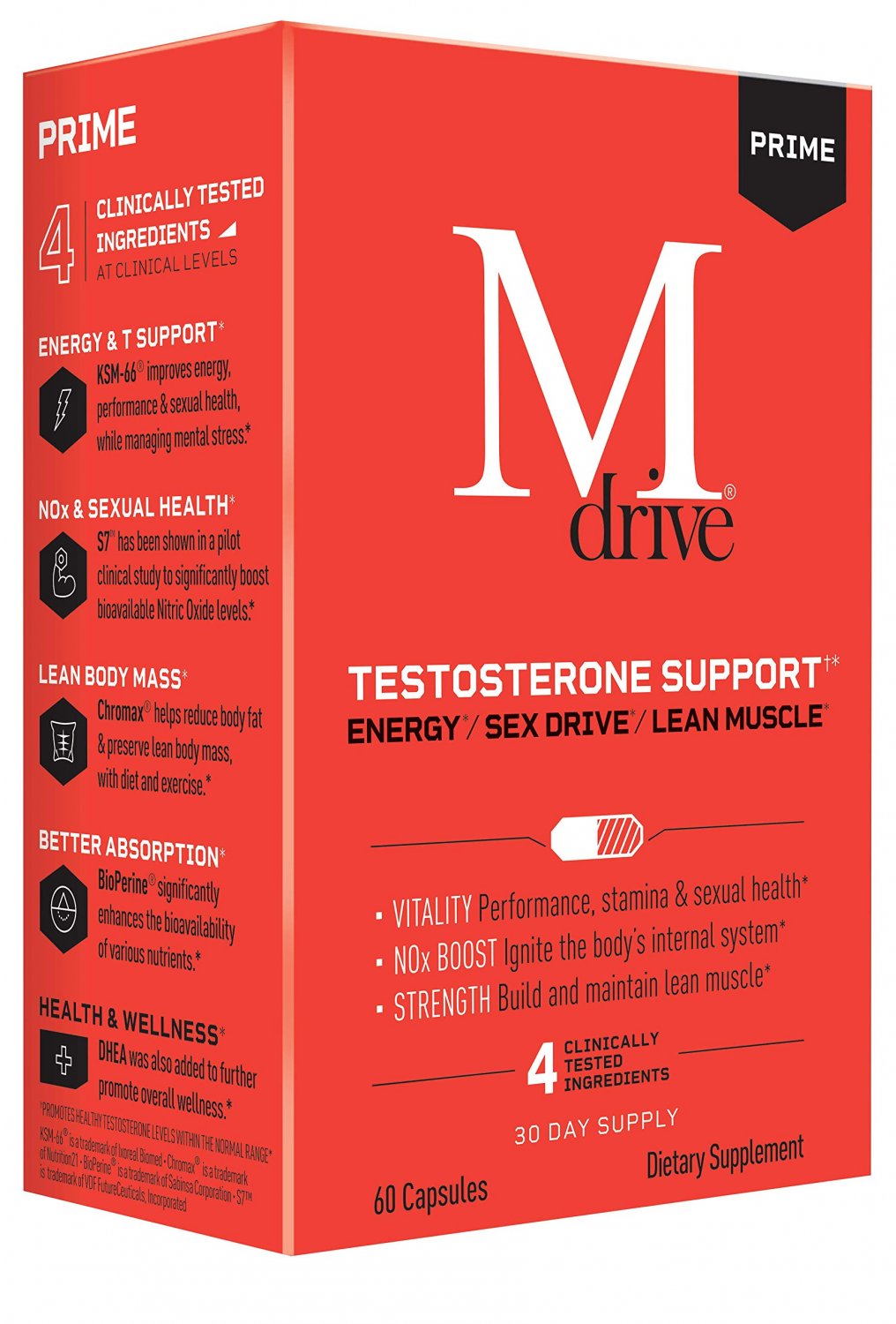 Mdrive Prime - Testosterone Support for Men, Max Energy, Stress Relief and Lean Muscle, KSM-66 Ashwa