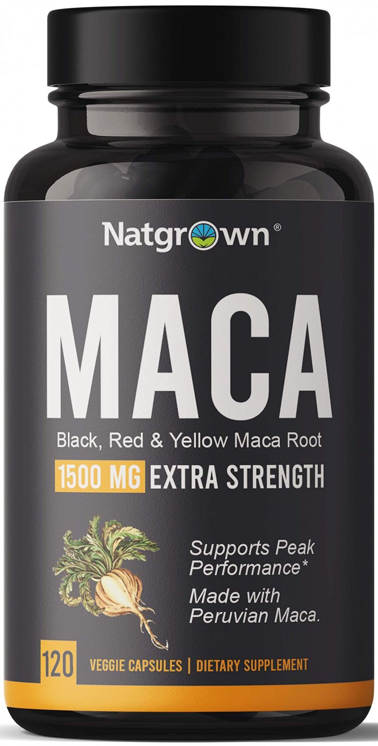 Organic Maca Root Powder Capsules 1500 mg with Black + Red + Yellow Peruvian Maca Root Extract Suppl