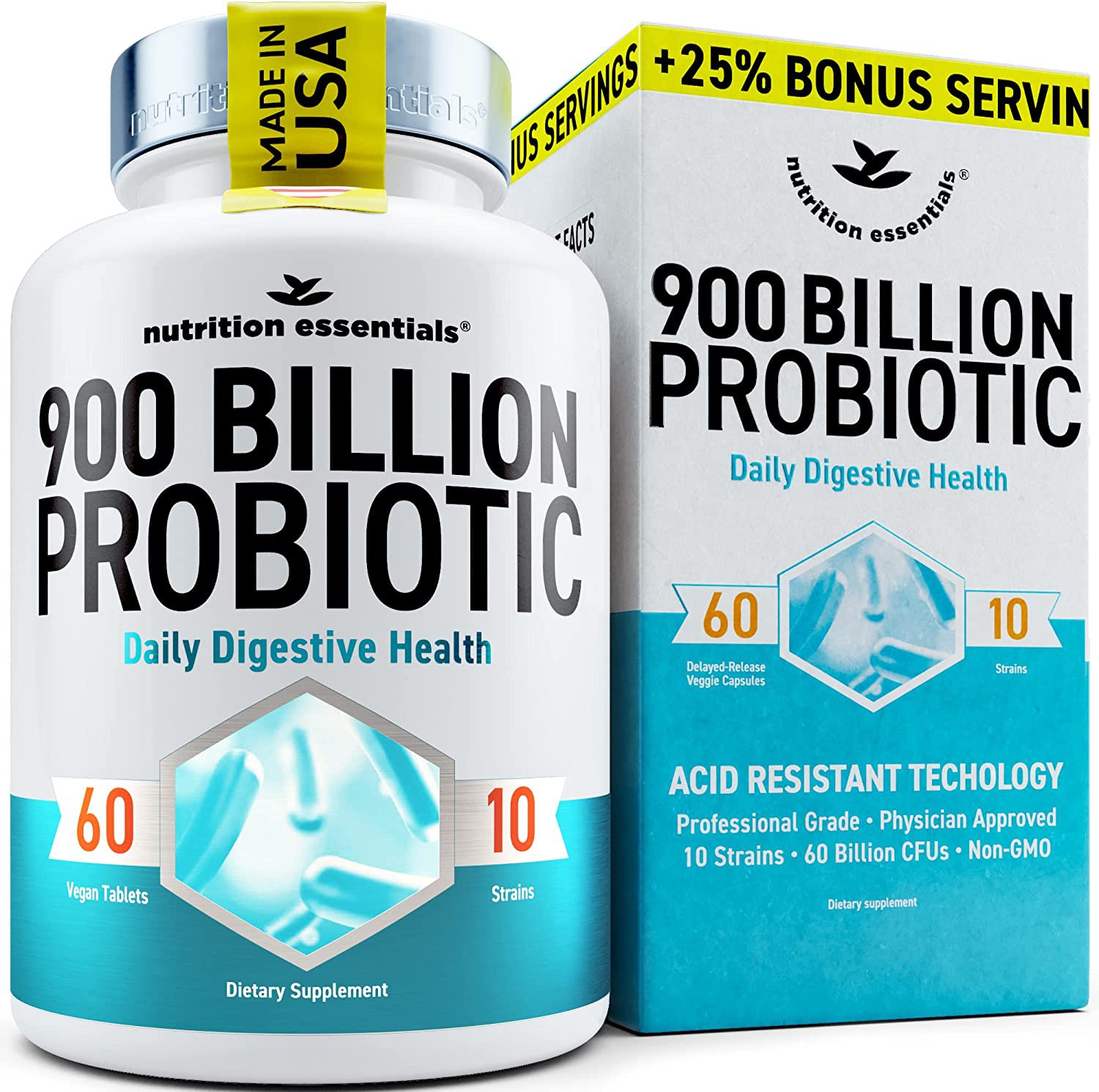 Probiotics for Women & Men - 900 Billion CFU Probiotics Digestive Health - 62% ,  60 Count