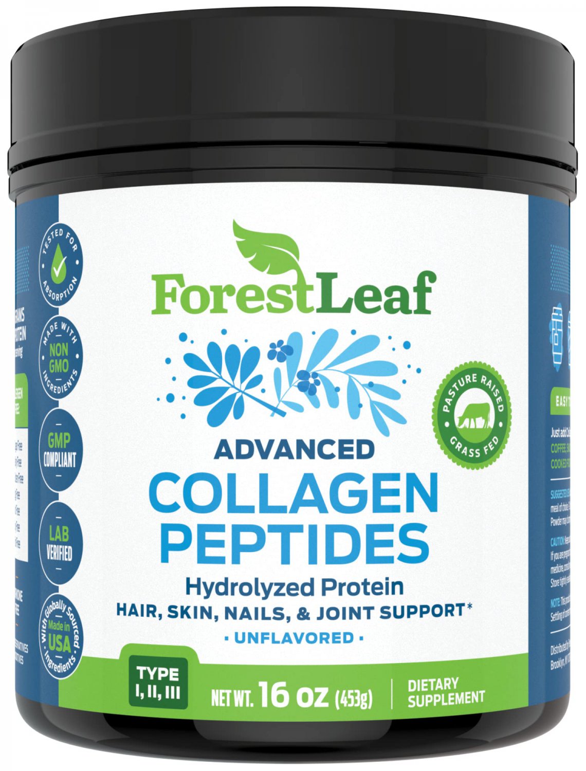 Advanced Hydrolyzed Collagen Peptides - Unflavored Protein Powder - Mixes Into Drinks and Food - Pas