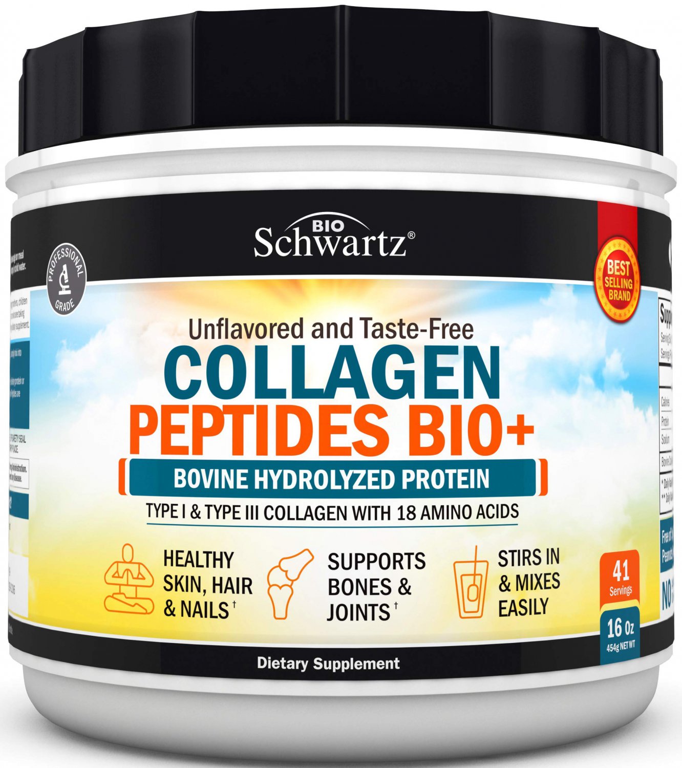 Collagen Peptides Powder - Grass Fed, Pasture Raised with Aminos - Promotes Healthy Skin Hair & Nail