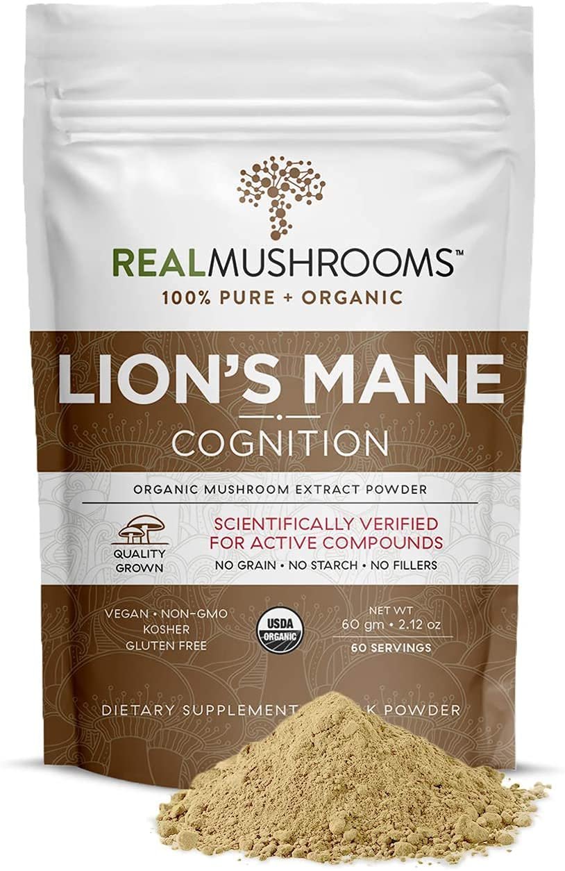 Organic Lions Mane Mushroom Powder Supplement - Improve Cognitive and Immune Support - Gluten Free P