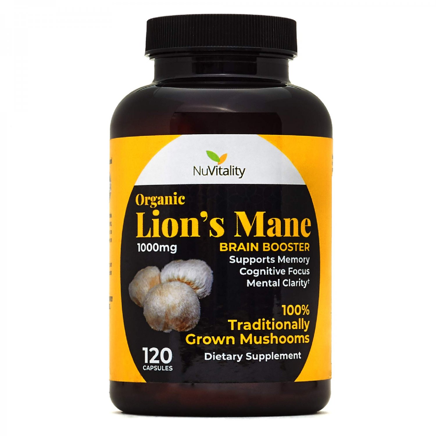NuVitality Organic Lions Mane Mushroom Capsules - High-Dose 1000mg Lion's Mane (Hericium Erinaceus) 
