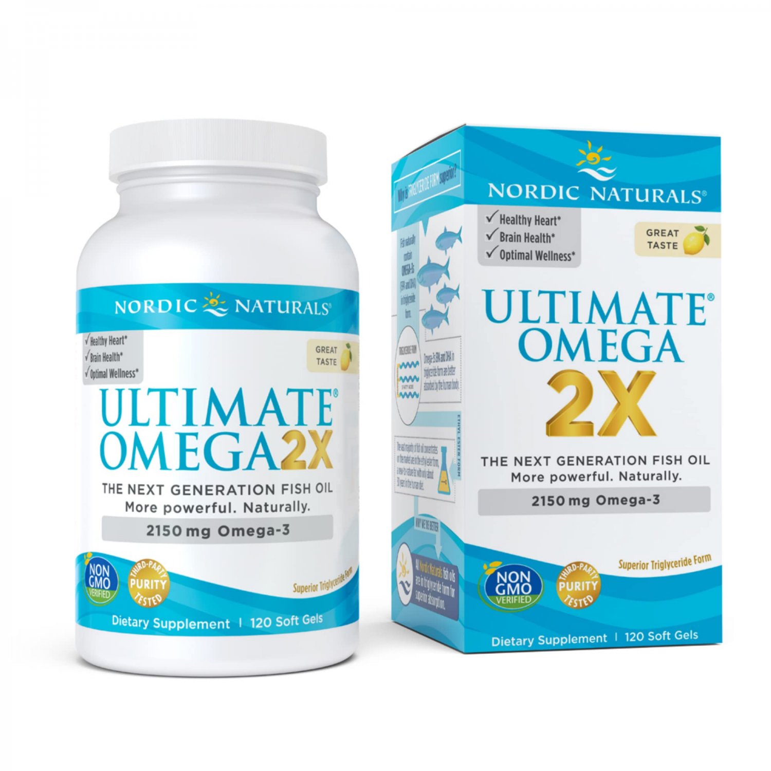 Nordic Naturals Ultimate Omega 2X, Lemon Flavor - 2150 mg Omega-3-120 Soft Gels - High-Potency Omega