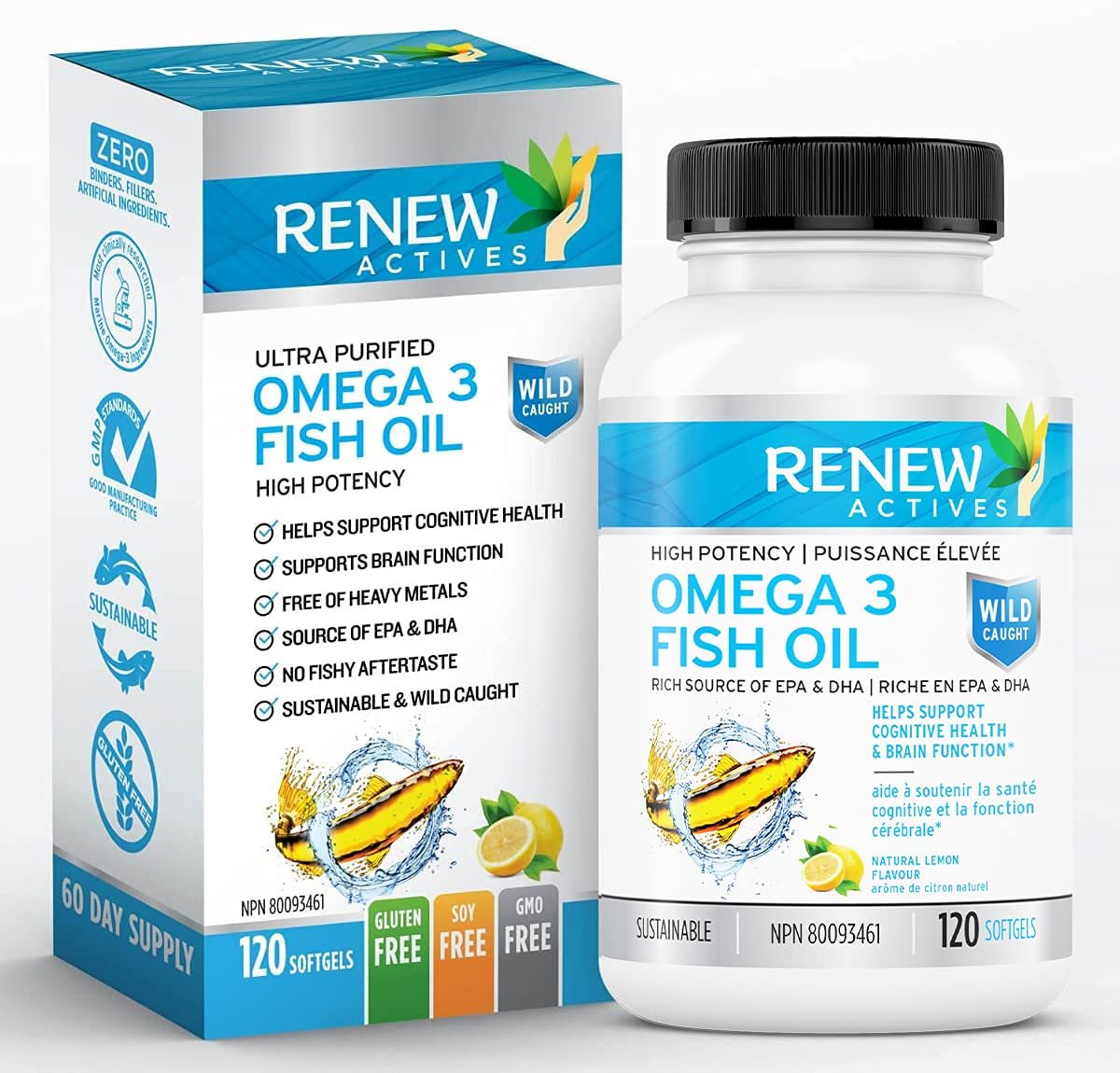 Renew Actives Omega-3 Fish Oil: HIGH Potency 1200 Mg Purified Nordic Fish Oils with 720 Mg Omega3 Pi