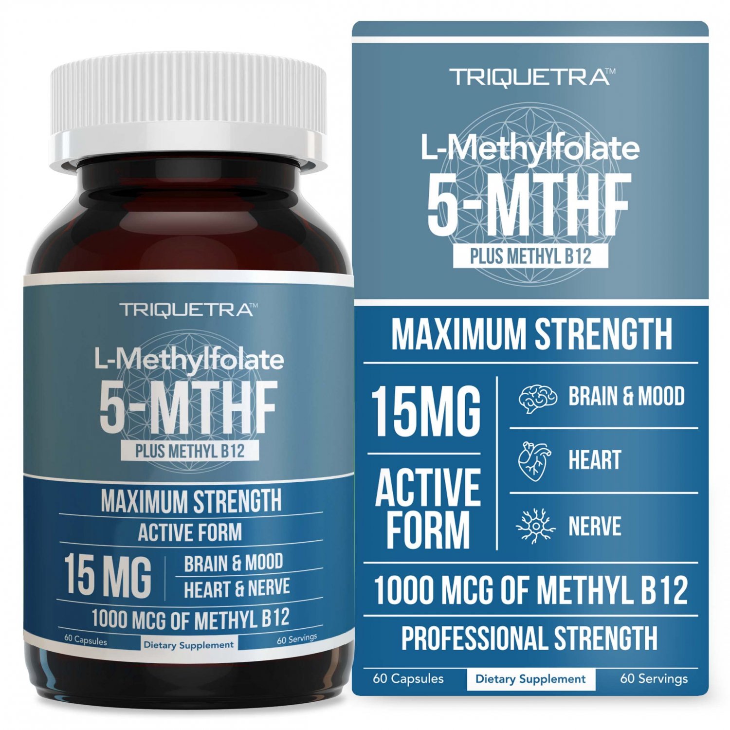 L Methyl Folate 15mg Plus Methyl B12 Cofactor - Professional Strength, Active 5-MTHF Form - Supports