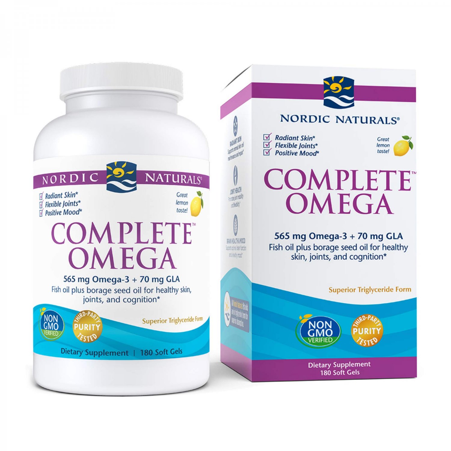 Nordic Naturals Complete Omega, Lemon Flavor - 565 mg Omega-3-180 Soft Gels - EPA & DHA with Added G