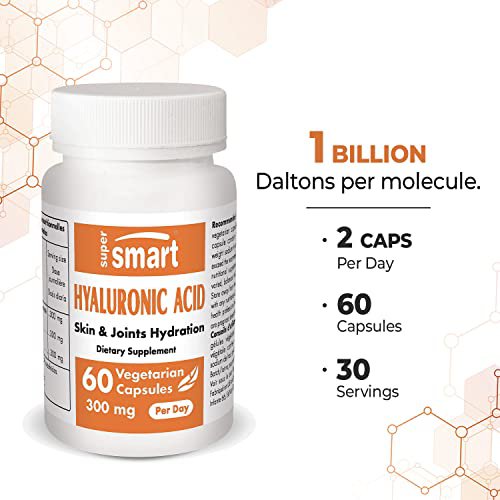 Supersmart - Hyaluronic Acid 300 mg Per Day - High Molecular Weight Sodium Hyaluronate (1.2 Million 