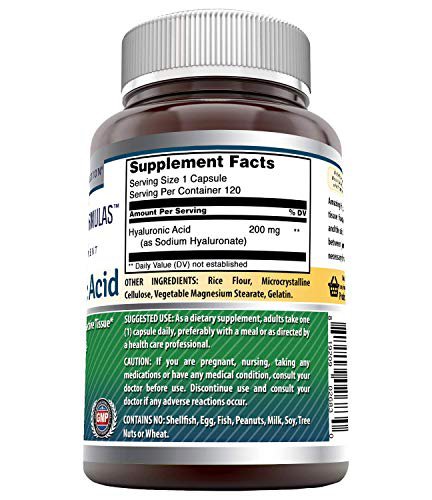 Amazing Formulas Hyaluronic Acid 200 mg 120 Capsules (Non-GMO) - Support Healthy Connective Tissue a