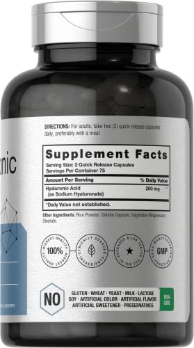 Hyaluronic Acid Capsules | 200 MG | 150 Count | Non-GMO and Gluten Free Supplement | by Horbaach