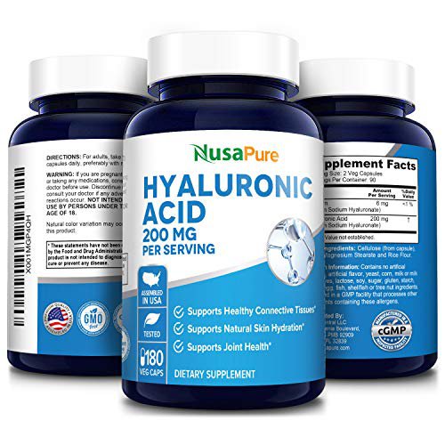 Hyaluronic Acid 200mg 180 Veggie Capsules (Non-GMO & Gluten Free)
