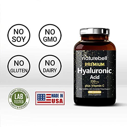 NatureBell Plant Based Hyaluronic Acid Supplements, 250mg Hyaluronic Acid with 25mg Vitamin C Per Se