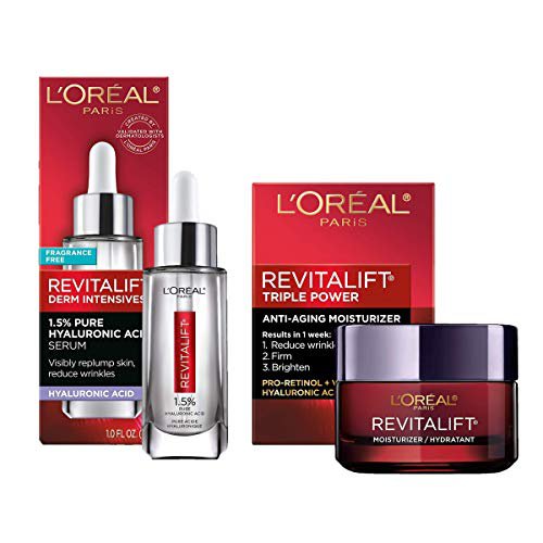 L'Oreal Paris Hyaluronic Acid Serum For Face with Vitamin C and Triple Power Face Moisturizer Revita