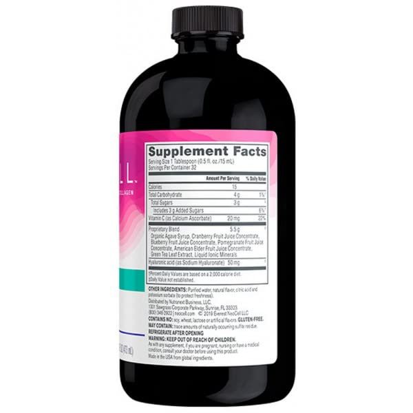 NeoCell Hyaluronic Acid Berry Liquid, Cellular Hydration & Lubrication for Skin 16 Ounce Bottle (Pac