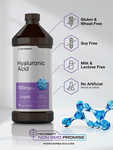 Liquid Hyaluronic Acid Supplement | 100 mg | 16 oz | Berry Flavor | Vegan, Non-GMO, and Gluten Free 