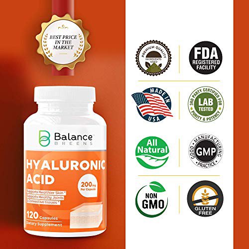 Balance Breens Hyaluronic Acid Supplement 200 mg per Capsule - 120 Non-GMO Capsules - Supports Skin 