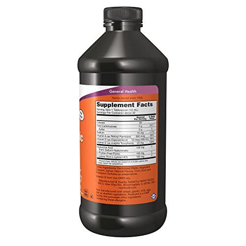 NOW Supplements, Liquid Hyaluronic Acid, Delicious Berry Flavor, 100 mg Per Serving, 16-Ounce