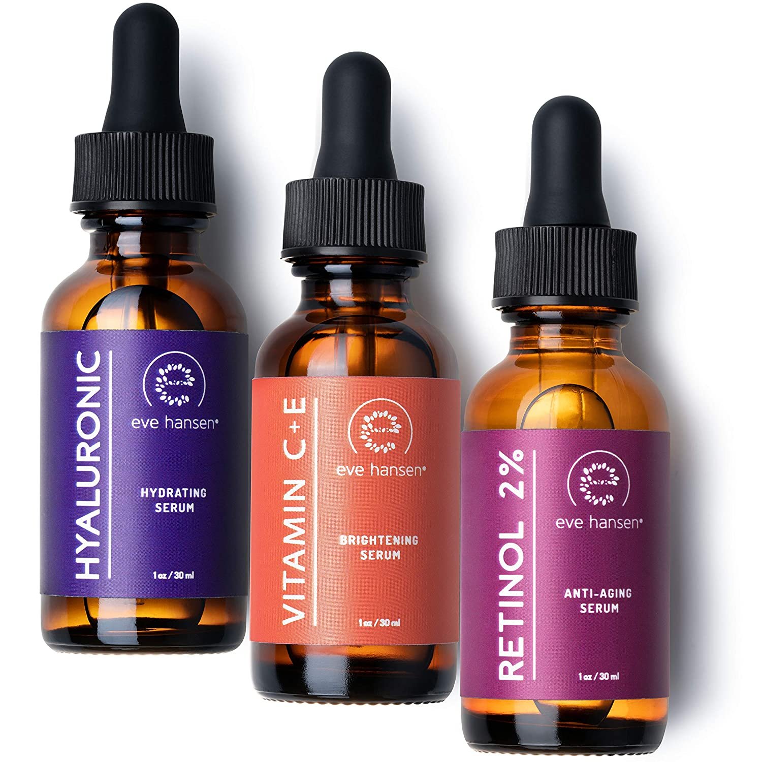 Eve Hansen Anti-Aging Serum Set | Vitamin C Serum, Hyaluronic Acid Serum, Retinol Serum | Brightenin