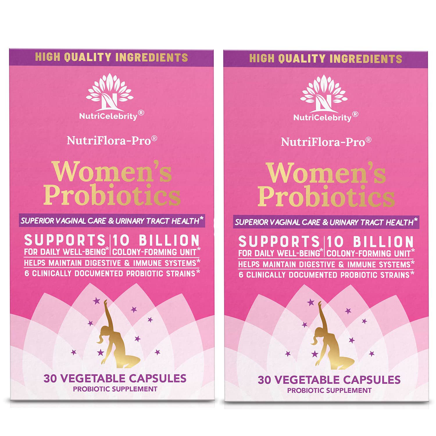 NutriCelebrity NutriFlora-Pro Probiotics for Women - Support Vaginal, Urinary Health, Immune System 