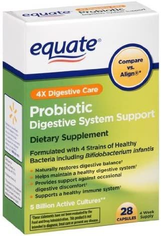 Equate - Probiotic, Digestive System Support, 4X Digestive Care, 28 Capsules (Compare vs. Align)