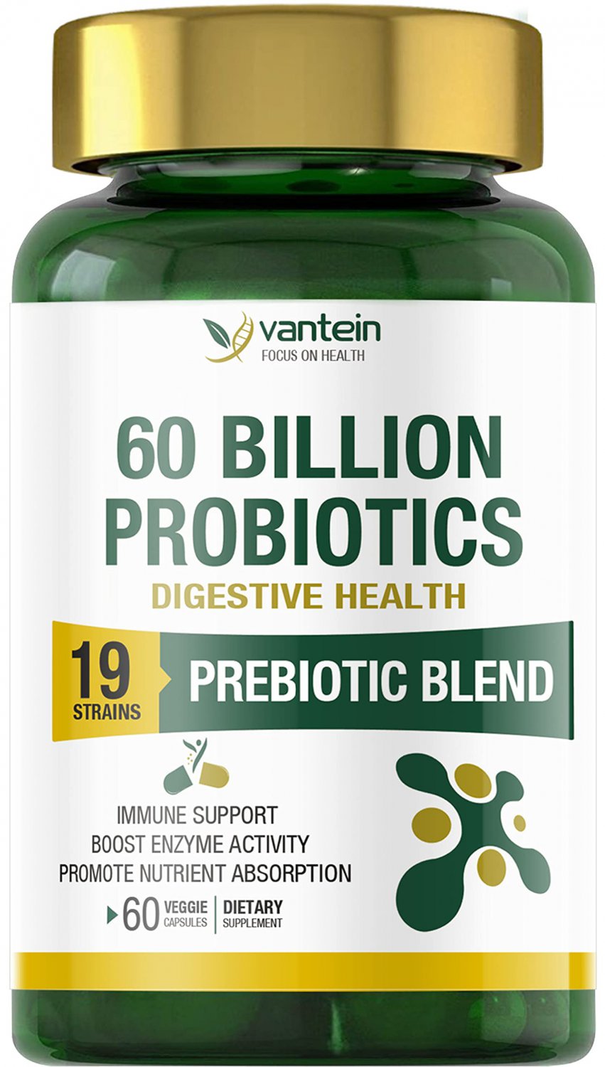 Probiotics, 60 Billion CFU 19 Strains Prebiotic Blend, Keep Digestive System Healthy, Immune System 