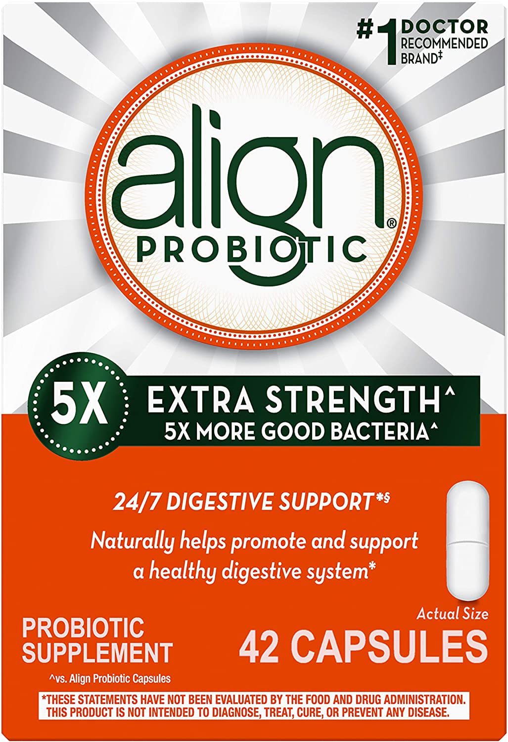 Align Probiotic Extra Strength, Probiotics for Women and Men, #1 Doctor Recommended Brand, 5X More G