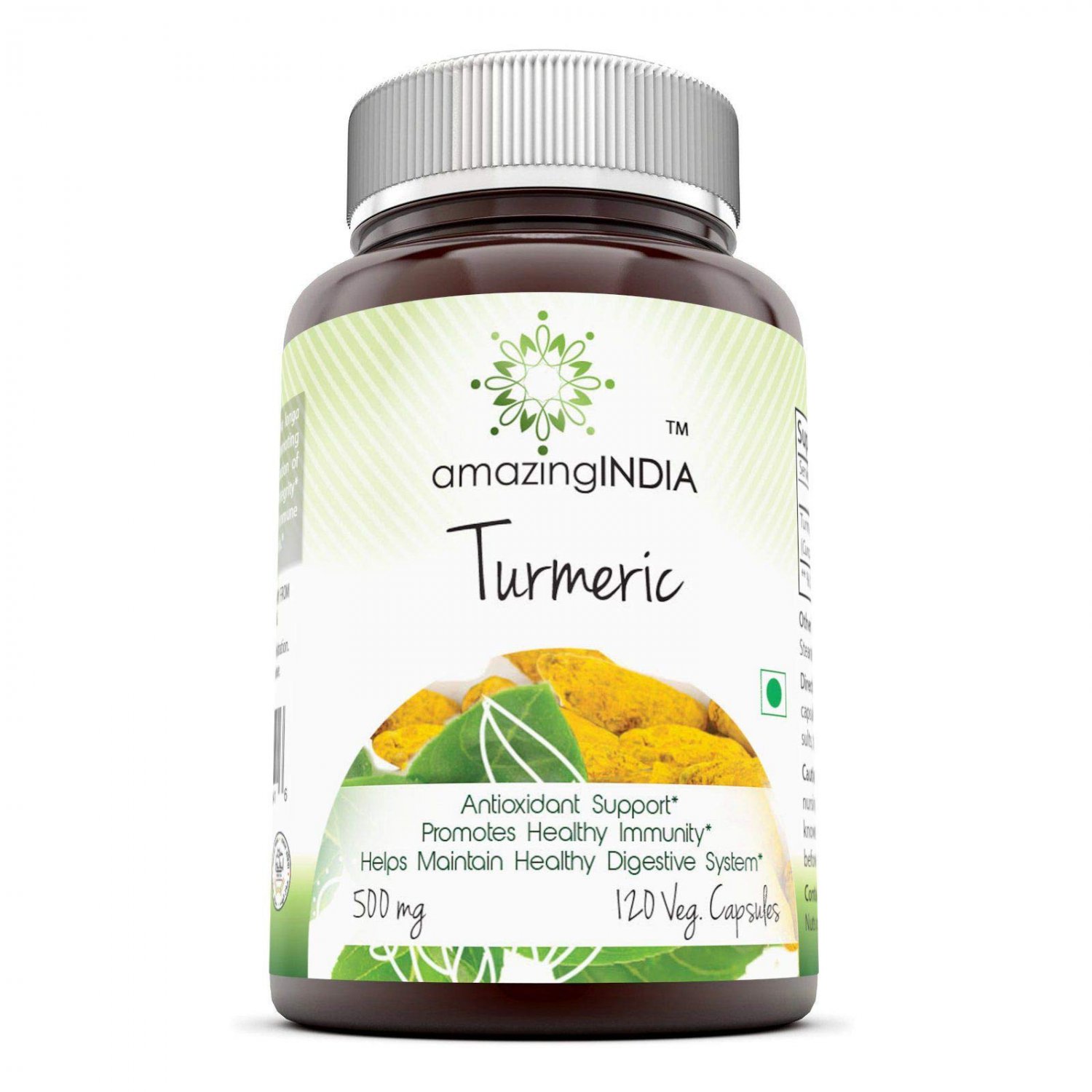 Amazing India Turmeric (Made with Organic Turmeric) 500 mg, 120 Veggie Capsules (Non-GMO) Per Bottle