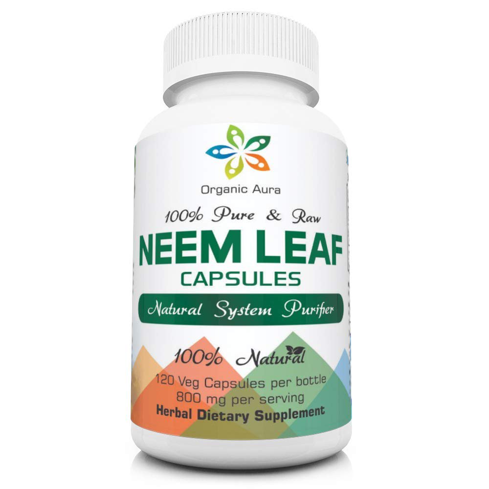 Organic Aura Neem Capsules. Natures Miracle Detoxifying Agent. Promotes Healthy Respiratory, Digesti