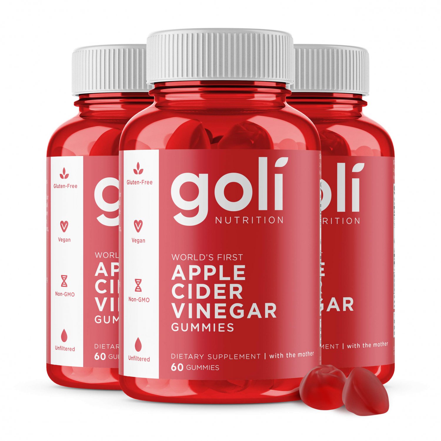 Goli&Acirc;&reg; Apple Cider Vinegar Gummy Vitamins (3 Pack, 180 Count, Gelatin-Free, Gluten-Free, Vegan & Non