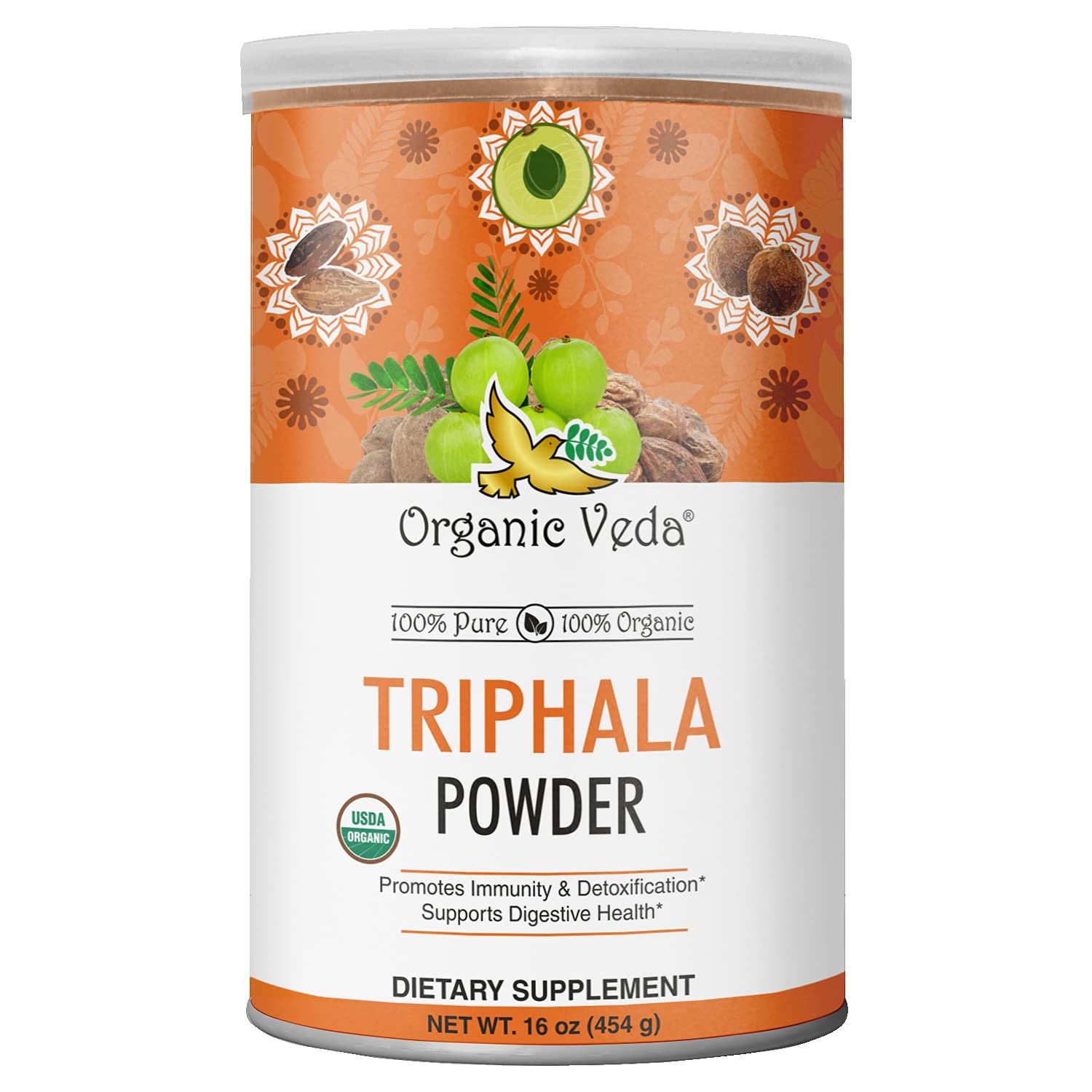 Organic Veda Triphala Powder 16 oz | USDA Certified Organic Premium Grade 100% Pure Raw Amla, Harita