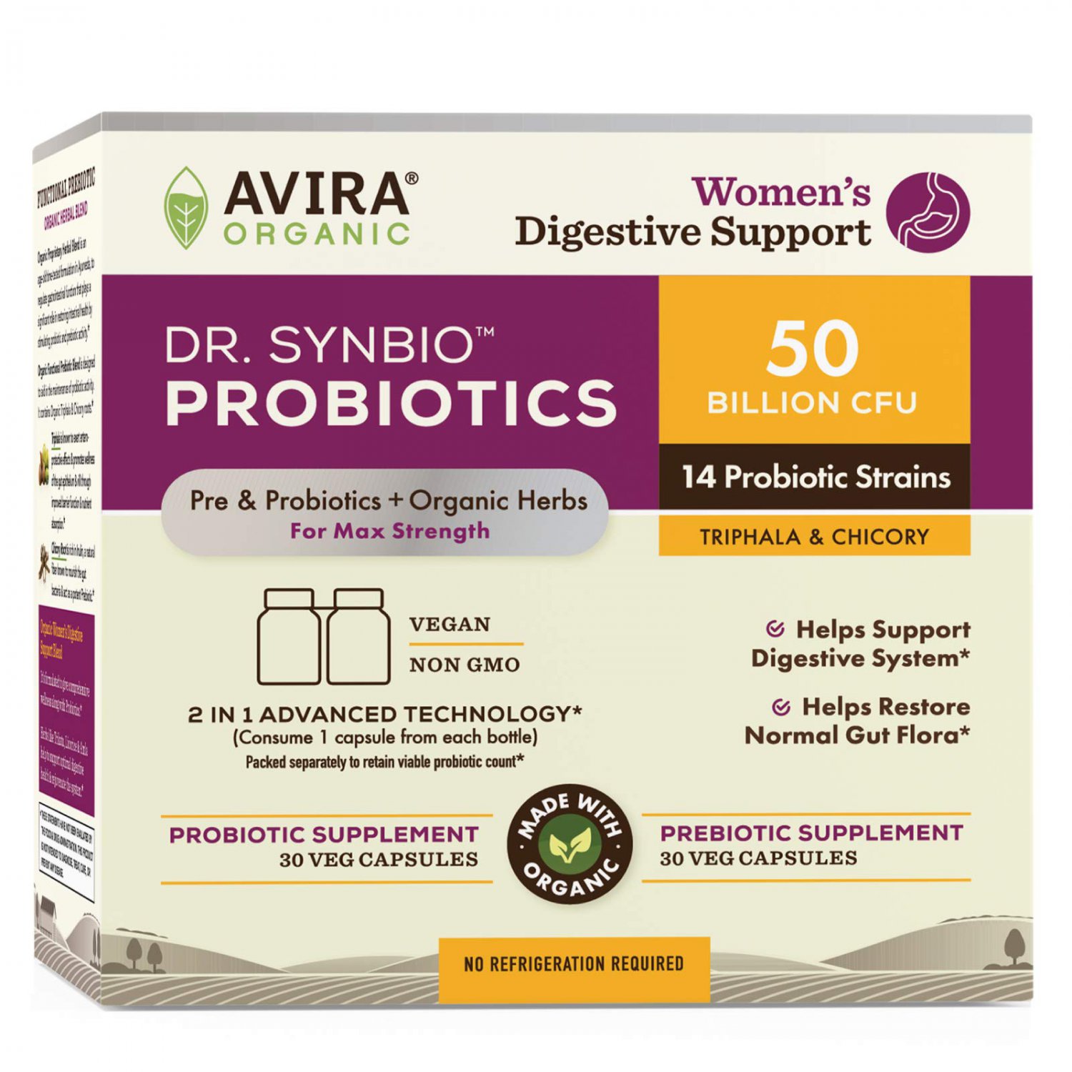 Dr. Synbio Womens Digestive Support Probiotics & Organic Prebiotics ? Triphala, Chicory, 50 Billion 