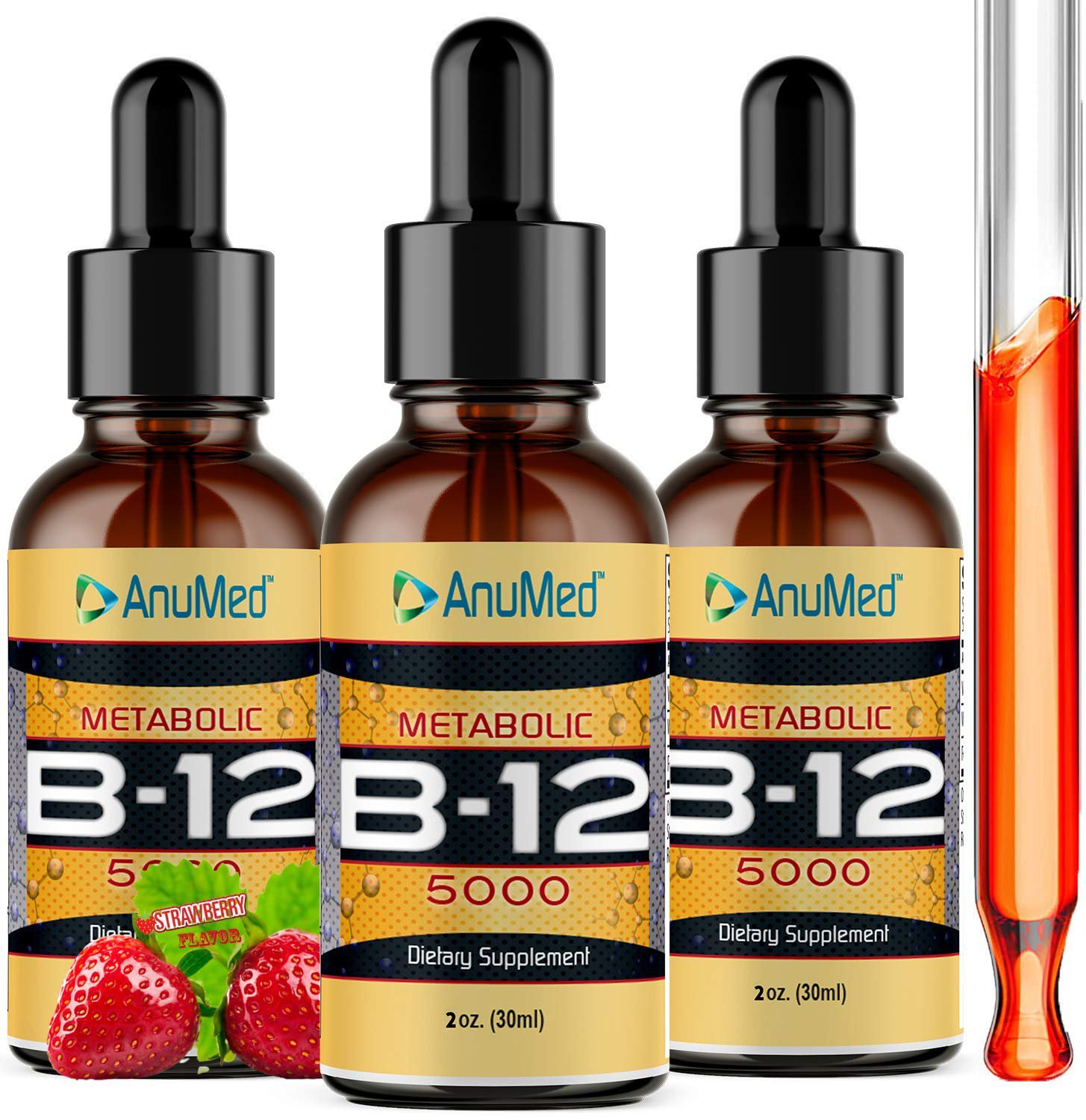 (3 Pack) Anumed Vitamin B12 sublingual Drops 5000 MCG with Methylcobalamin Promotes Energy, Metaboli